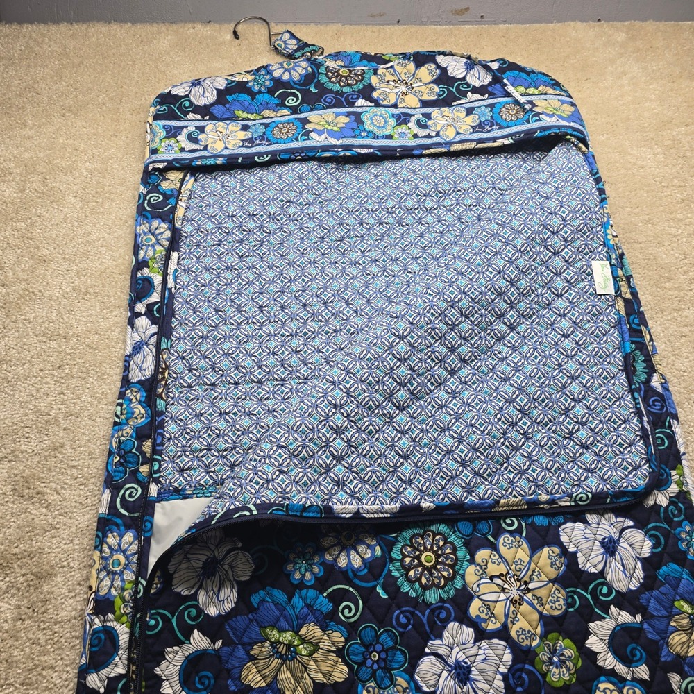 Vera Bradley Quilted Floral Garment Travel Bag Blue Multicolor Zippered Foldable